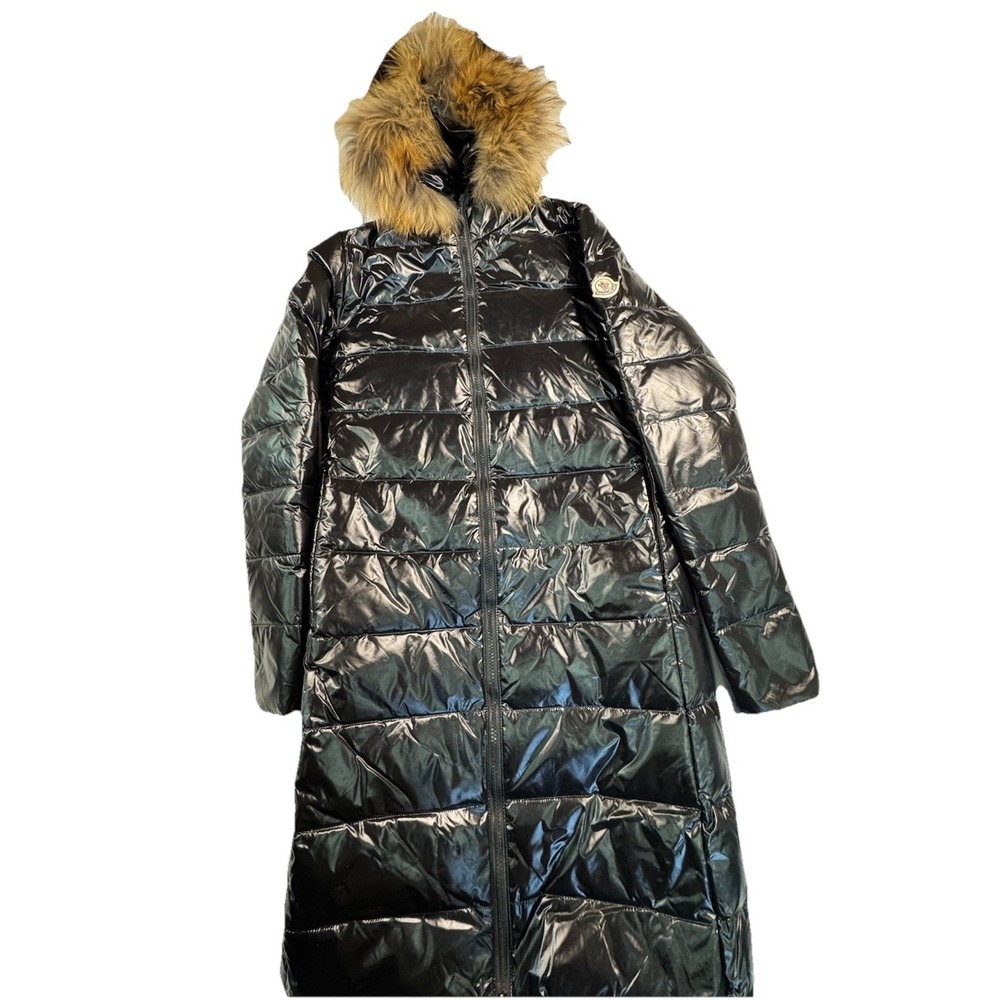 Moncler Goose Down Puffer Long Parka Coat Womens Sz: 2 Asiatic Racoon Real Fur